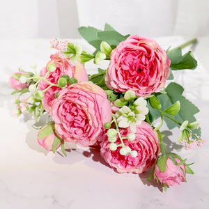 Open image in slideshow, Pink Silk Peony Artificial Flowers Rose
